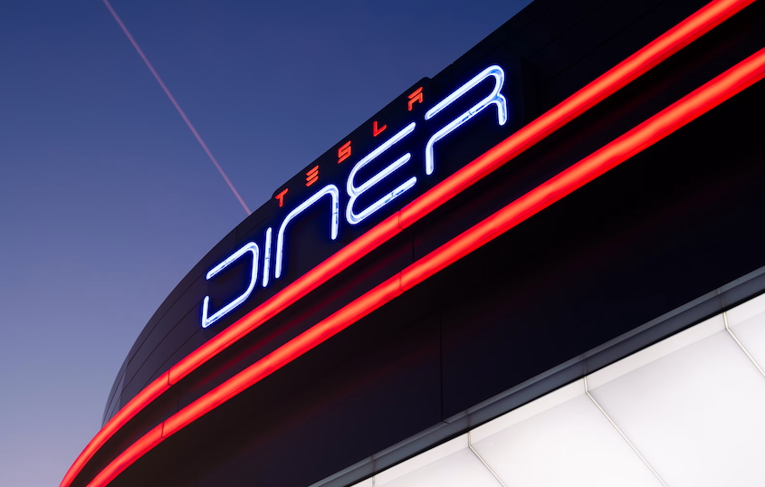 Tesla Diner Opens in LA With 80 EV Chargers, Food, & Robots