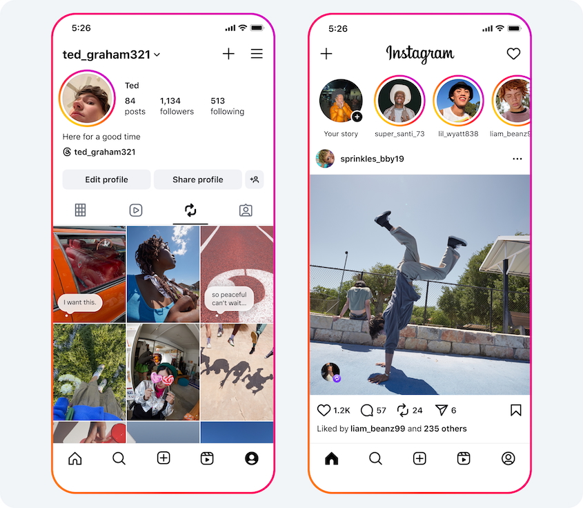 Instagram's reposts feature