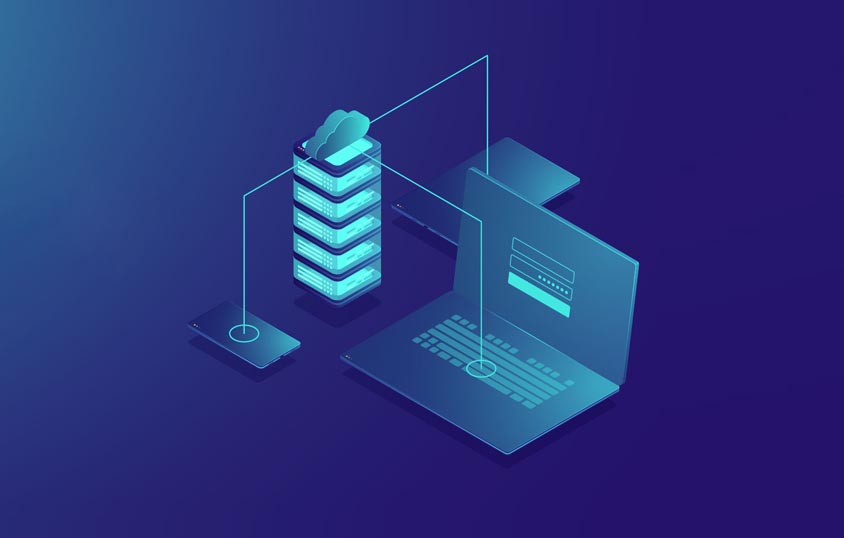 Illustration of servers connected to a laptop