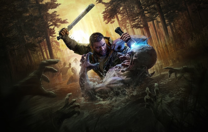 Survivor swinging a machete at a zombie