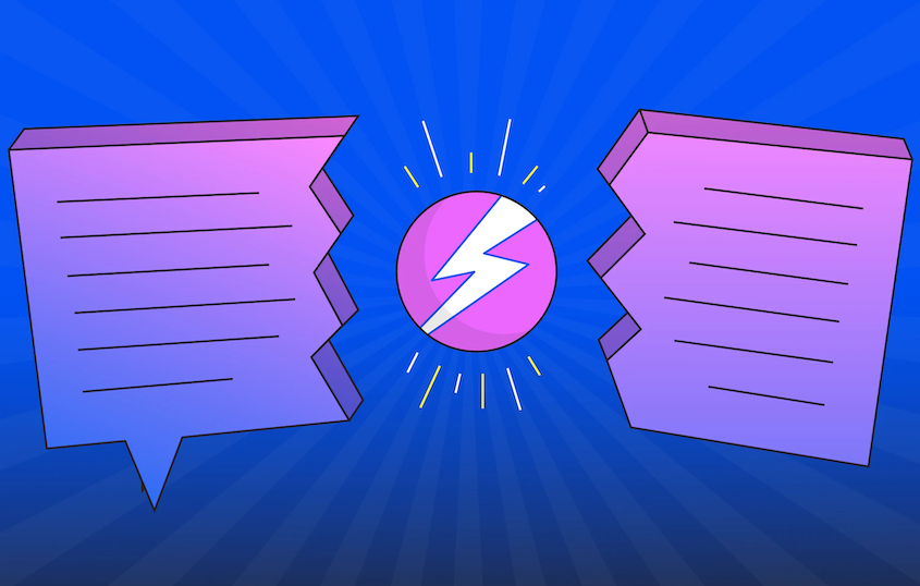 Image illustration of a speech box being split by a lightning bolt