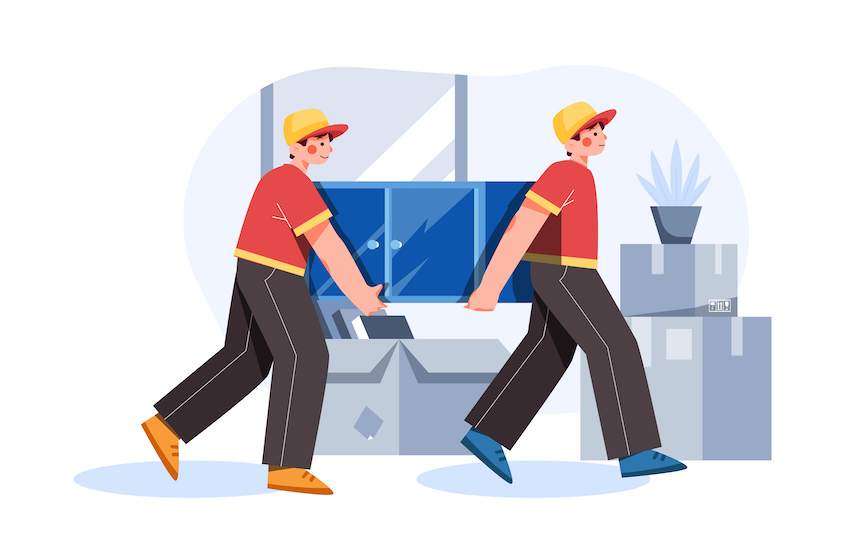 Two loaders moving furniture