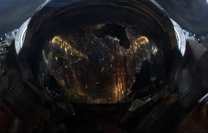 Damaged space helmet